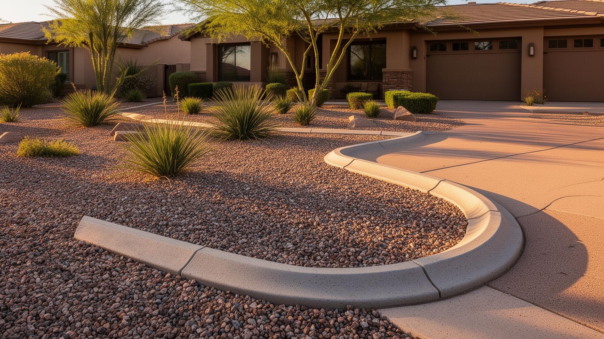Decorative concrete curbing installed along a Phoenix yard by Denali Customs