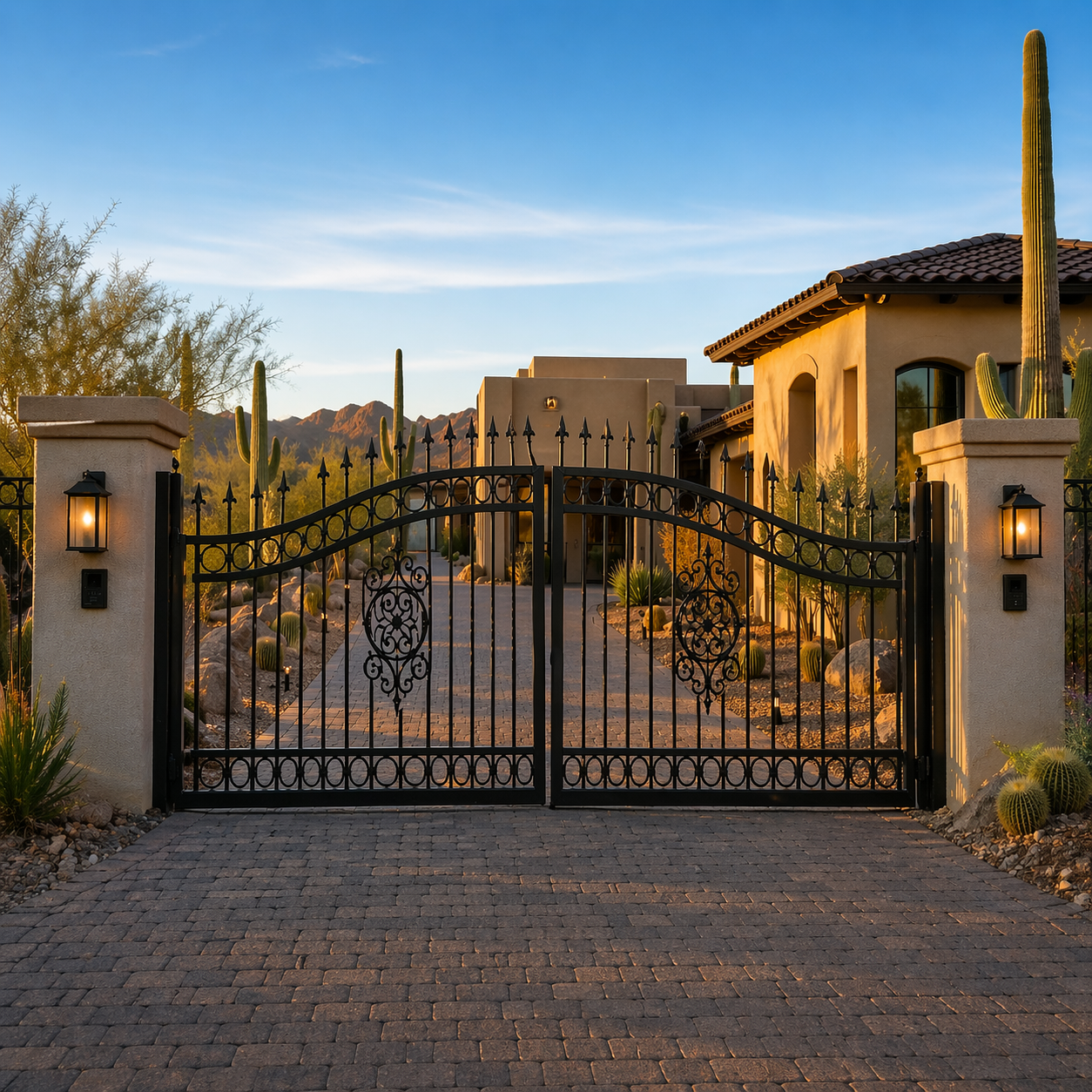 Custom iron entry gate installed by Denali Customs at a westside Phoenix residential property