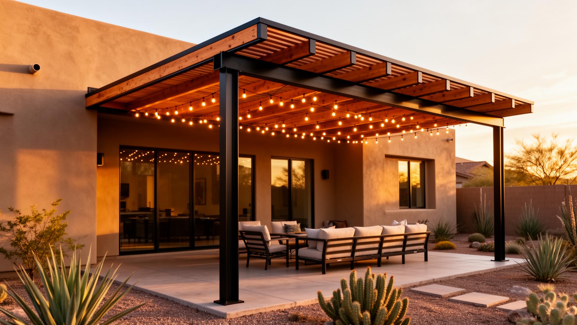 Custom pergola built by Denali Customs over a Phoenix backyard patio