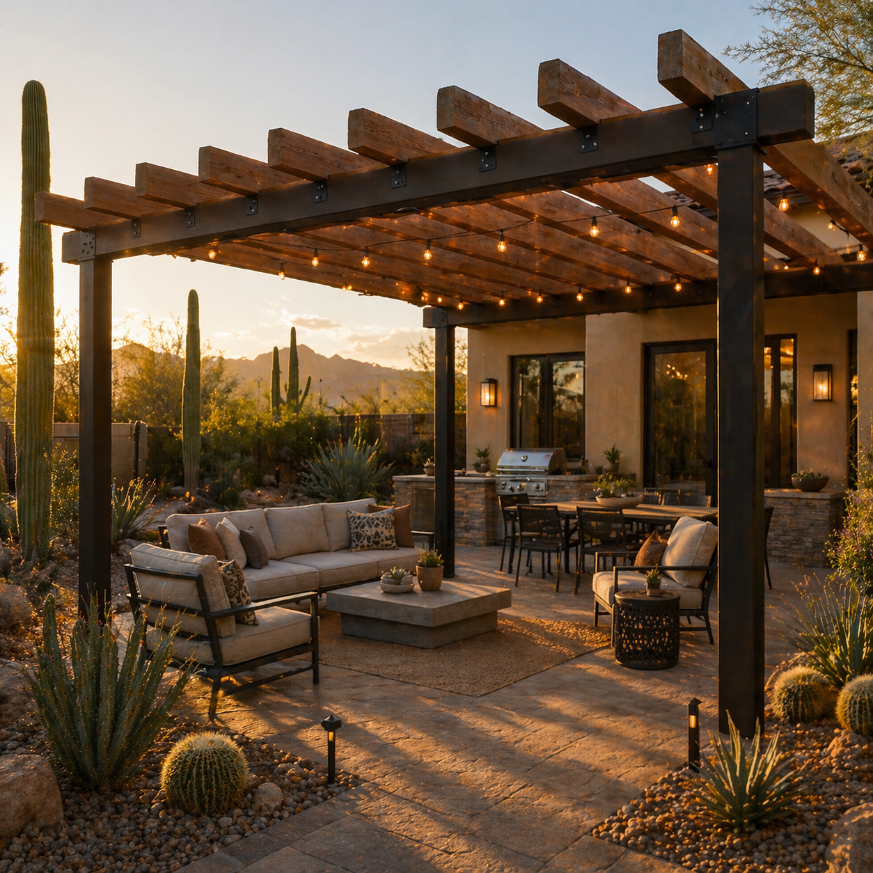 Custom pergola built by Denali Customs over a Phoenix backyard patio